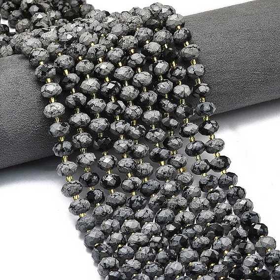 Природные снежинка обсидиан бисер нитей, граненые, рондель, с бисером