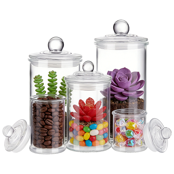 Column Glass Storage Jar with Lid, Storage Containers, with PVC Adhesive Sticker
