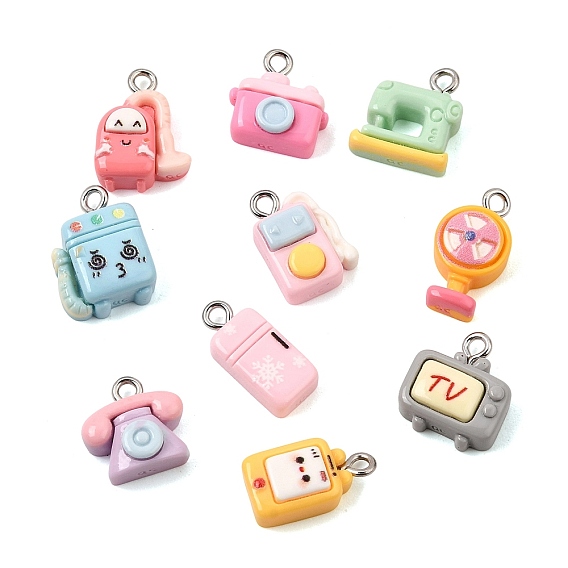 Appareils ménagers kawaii, pendentifs en résine opaque, charme de formes mixtes, avec boucle en fer platine