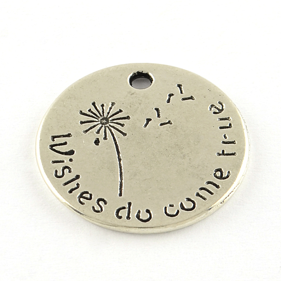 Tibetan Style Alloy Pendants, Flat Round with Word, Cadmium Free & Lead Free, 20x1mm, Hole: 1.5mm, about 403pcs/1000g