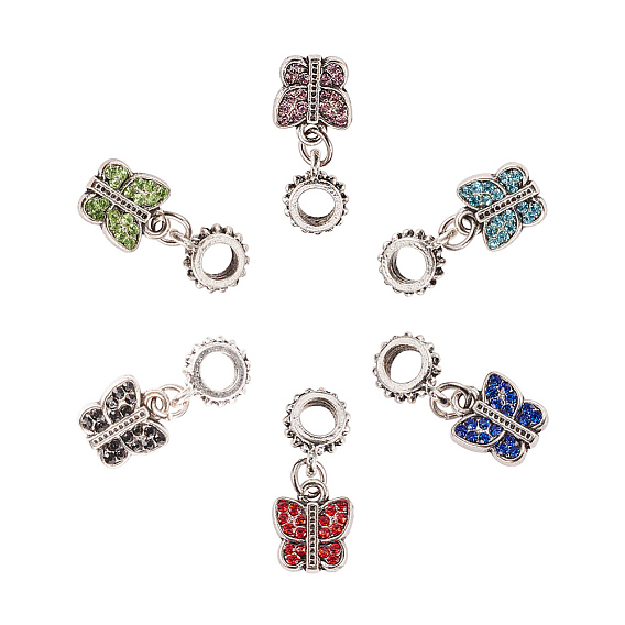 Butterfly Large Hole Alloy Glass Rhinestone European Dangle Charms