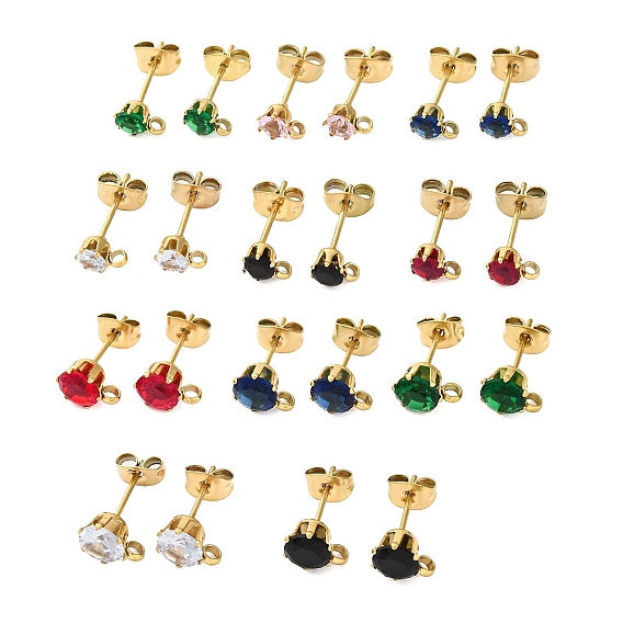 Ионное покрытие (ip) 304 фурнитура для сережек-гвоздиков из нержавеющей стали с кубическим цирконием, круглые