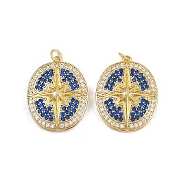 Латунные микро проложить кубического циркония подвески, овал со звездочками, с целью перехода в кольце, стойки покрытие, реальный 18 k позолоченный, без свинца и без кадмия, долговечный