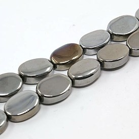 Electroplated Natural Agate Beads Strands, Flat Oval, 14x9x5mm, Hole: 1mm, about 29pcs/strand, 16 inch