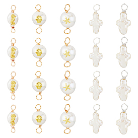 Набор для поиска поделок для изготовления ювелирных изделий, в том числе 20шт 5 стили крестообразный и овальный коннектор из натурального жемчуга и подвески, с морским коньком, морскими звездами и ракушками