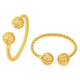 Brass Cuff Bangles, Long-Lasting Plated Twist Bangles for Women, Lead Free & Cadmium Free, Hollow Round Ball