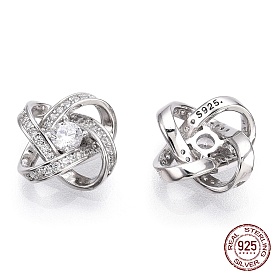925 Sterling Silver Micro Pave Cubic Zirconia Charms, with S925 Stamp, Flower Charms, Nickel Free