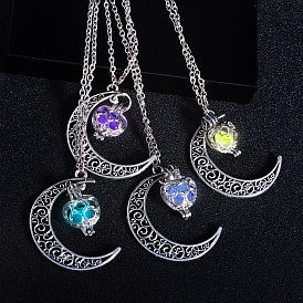 4-color luminous beads starry sky moon pendant luminous stone luminous necklace Christmas Halloween gifts for men and women
