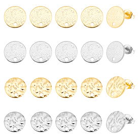 40 шт. 4 стили 201 плоские круглые серьги-гвоздики из нержавеющей стали, с 304 штифтов из нержавеющей стали