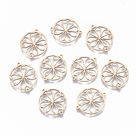 304 Stainless Steel Links Connectors, Laser Cut, Flat Round with Hollow Flower