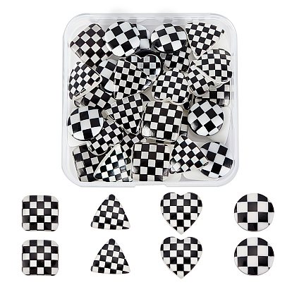 40Pcs 4 Style Opaque Resin Cabochons, Mixed Shapes with Grid Pattern