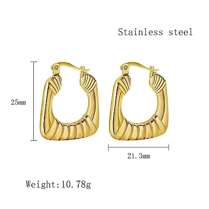 Stainless Steel Textured Thick Square Hoop Earring, for Women