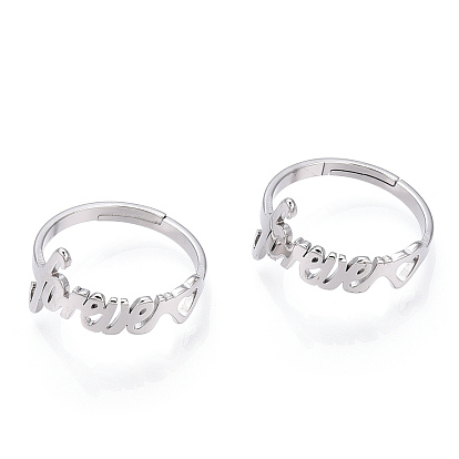 304 Stainless Steel Heart with Word Forever Adjustable Ring, Wide Band Ring for Valentine's Day