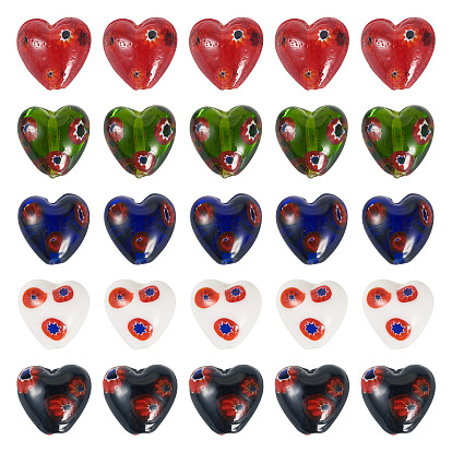 20 шт 5 цвета стеклянные бусины миллефиори ручной работы, сердце