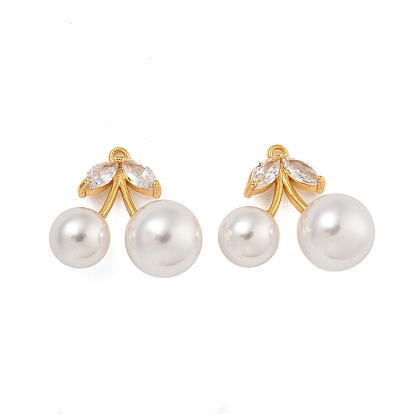 Латунные микро проложить кубического циркония подвески, с пластмассовой жемчужиной abs, вишня