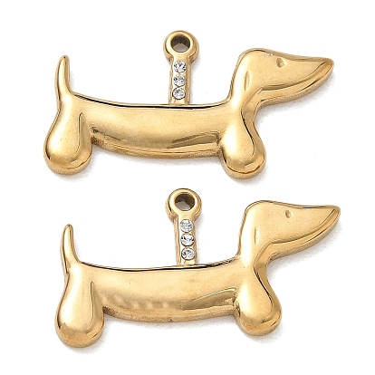 304 Pendentifs en acier inoxydable et strass, charmes de chien teckel