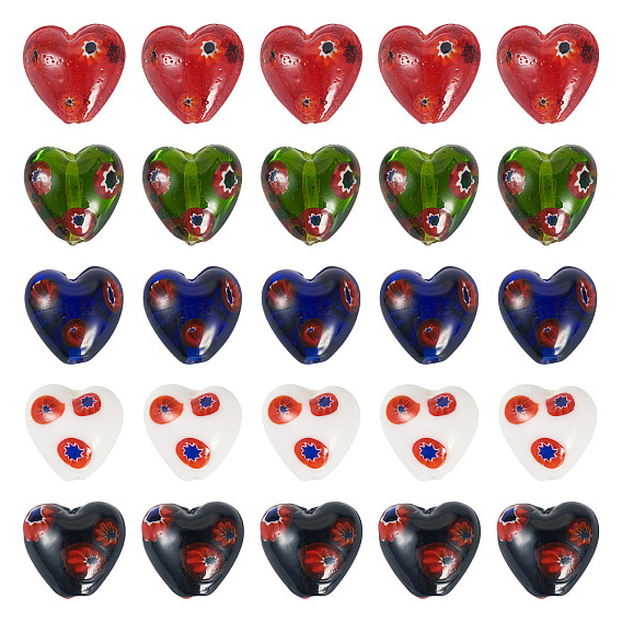 20 шт 5 цвета стеклянные бусины миллефиори ручной работы, сердце