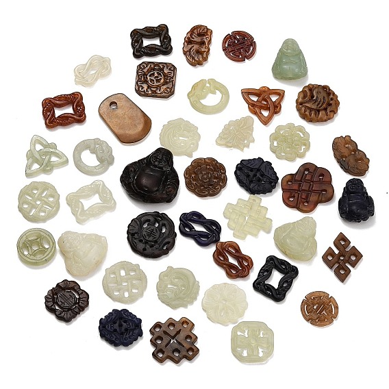 Natural Xiuyan Jade Findings Kits, Mixed Shape