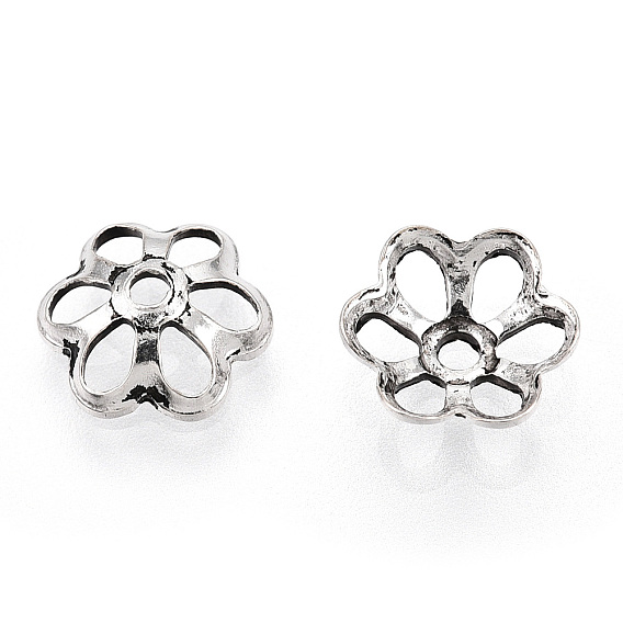 Тибетский стиль 925 колпачки для бусин из стерлингового серебра, 6-лепестков цветка