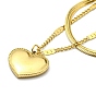 304 Stainless Steel Herringbone & Curb Chains Double Layered Multi-strand Bracelet, Love You Heart Charm Bracelet