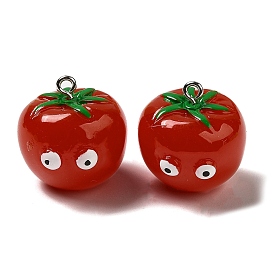 Pendentifs végétaux en résine opaque de dessin animé, Breloques rigolotes en forme d'oeil de tomate avec boucles en fer plaqué platine