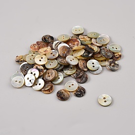 2-Hole Natural Akoya Shell Buttons, Flat Round