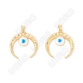 10Pcs Rack Plating Brass Pendants, with Enamel, Long-Lasting Plated, Cadmium Free & Lead Free, Moon with Evil Eye