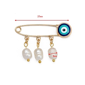 Evil Eye Alloy Enamel Brooch, with Natural Pearl Beads Charms