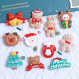 Christmas Series Opaque Resin Decoden Cabochons, Christmas Tree/Deer/Gingerbread Man/Santa Claus