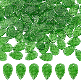 100Pcs Handmade Lampwork Pendants, Imitation Jade, Leaf