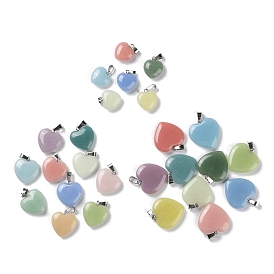 Synthetic Noctilucent Stone/Luminous Stone Pendants, Glow in the Dark Heart Charms with Stainless Steel Color Plated 201 Stainless Steel Snap on Bails