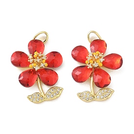 Colgantes de circonita cúbica roja micro pavé de latón, con esmalte y resina, encantos de la flor