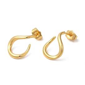 Rack Plating Brass Twist Teardrop Stud Earrings, Long-Lasting Plated Half Hoop Earrings