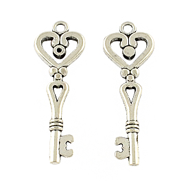 Tibetan Style Alloy Skeleton Key Pendant Rhinestone Settings, Cadmium Free & Lead Free, Fit for 1mm rhinestone, 41.9x14x3mm, Hole: 2.5mm, about 208pcs/500g