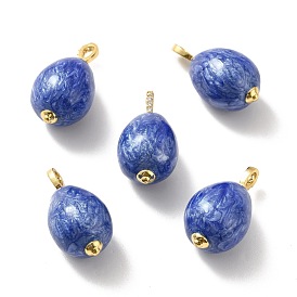 Rack Plating Brass Micro Pave Cubic Zirconia Enamel Pendants, Real 18K Gold Plated, Cadmium Free & Lead Free & Nickle Free, Egg