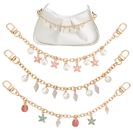 3 шт. 3 стили океанская тематика сплав эмаль с пластиковой жемчужной раковиной и кисточкой в виде морской звезды сумка декоративные цепочки, разноцветные