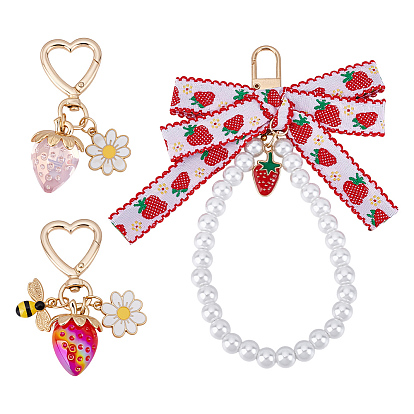 3 шт. подвеска в виде клубники из акрила, эмали и стеклянного жемчуга, с поворотными застежками сплава
