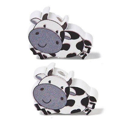 Printed Schima Wood Beads, Cow, Spray Paint