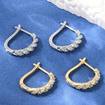 Серьги-кольца из латуни с прозрачным кубическим цирконием, твист