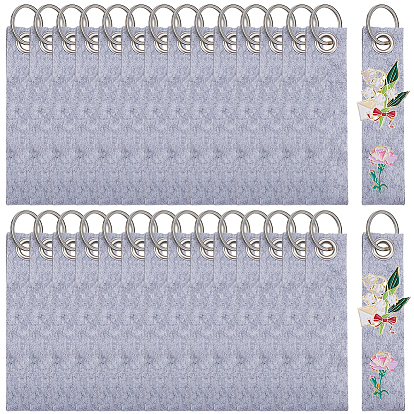30Pcs Non-Woven Fabric Keychains, Rectangle, with Alloy Split Key Ring, Platinum