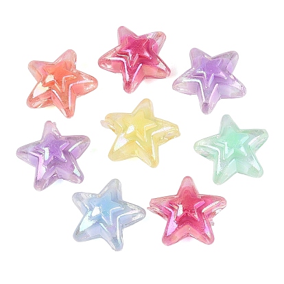 Transparent Plastic Beads, Bead in Bead, Star, AB Color Plated