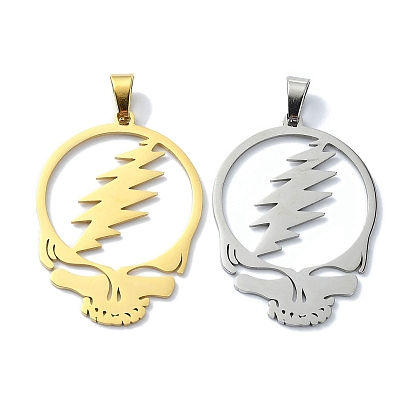 304 подвески из нержавеющей стали, лазерная резка, благодарный череп с мертвой головой и подвеской в виде молнии