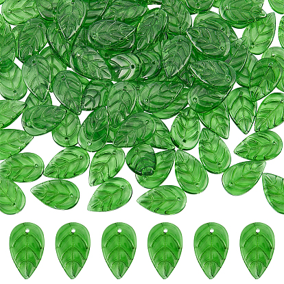100Pcs Handmade Lampwork Pendants, Imitation Jade, Leaf