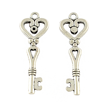 Tibetan Style Alloy Skeleton Key Pendant Rhinestone Settings, Cadmium Free & Lead Free, Fit for 1mm rhinestone, 41.9x14x3mm, Hole: 2.5mm, about 208pcs/500g