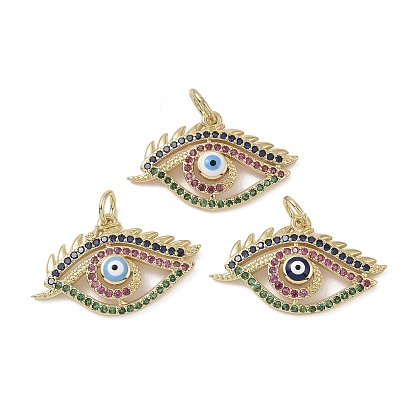 Pendentifs en laiton plaqué or véritable 18 k micro-pavé de zircone cubique, sans cadmium et sans nickel et sans plomb, avec émail et anneau de saut, charmes d'oeil mauvais