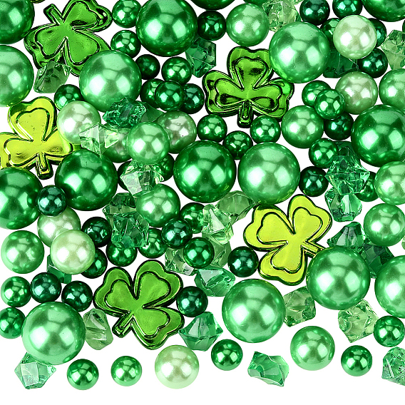 86 шт. 3 стили пластиковые круглые бусины с имитацией жемчуга без отверстия, с 12шт. PP пластиковыми бусинами-клеверами, 40шт. акриловые искусственные ледяные бусины