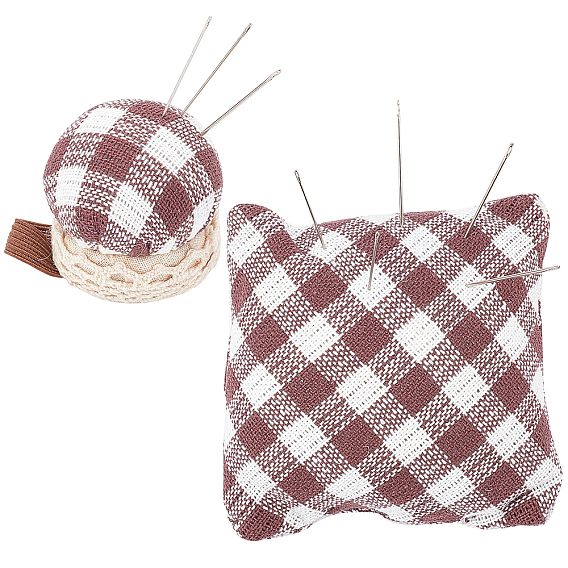 1Set Polyester Square and Ring Shaped Cotton Needle Cushion, Needle Holder Pillow, Sewing Tools, Grid Pattern