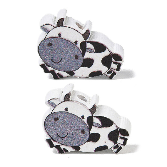 Printed Schima Wood Beads, Cow, Spray Paint