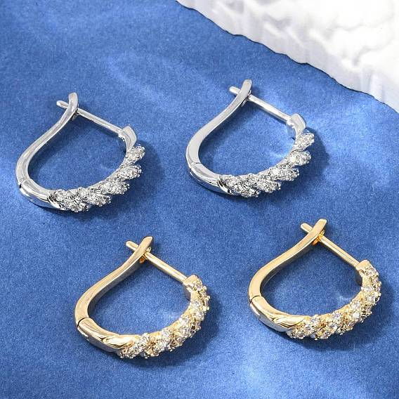 Серьги-кольца из латуни с прозрачным кубическим цирконием, твист