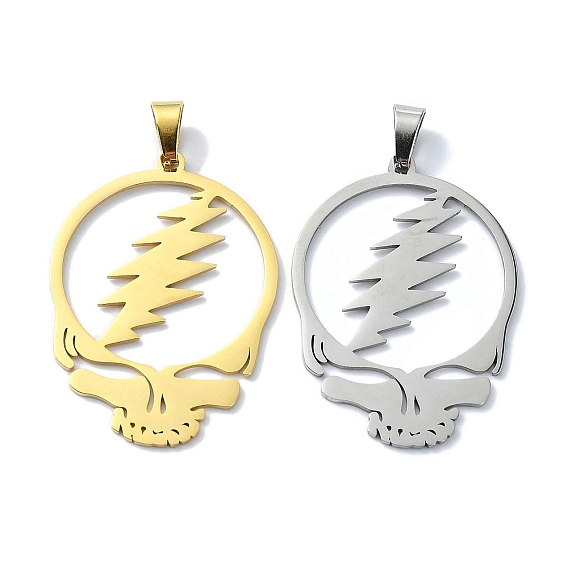 304 подвески из нержавеющей стали, лазерная резка, благодарный череп с мертвой головой и подвеской в виде молнии